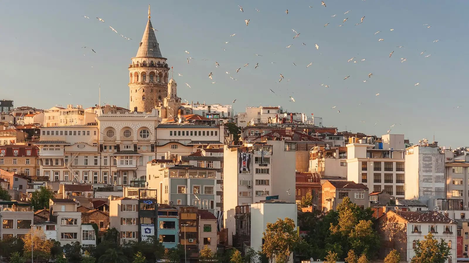 İstanbul'da Galata Kulesi ve çevresindeki tarihi binalar